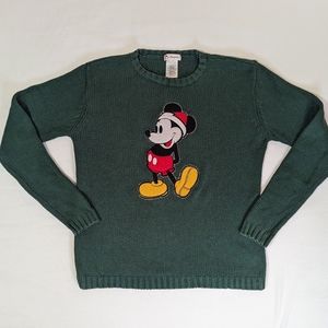 Vintage Disney Store Mickey Mouse Green Holiday Sweater, Men's Lg